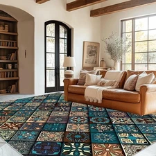 1pc Vibrant Geometric Pattern Area Mat - Lightweight, Easy-Care Polyester Floor