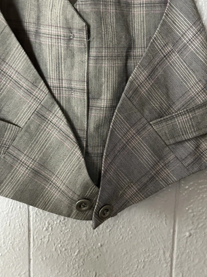 Vintage Y2K FANG Vest Size S Gray Plaid Stretch Button V Neck Grunge Punk Rock - Image 3 of 4