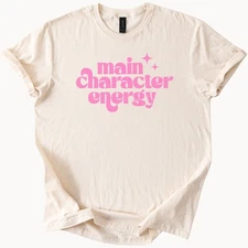 Main Character Energy Shirt Retro Pink Graphic Tee Positive Vibes Statement Top