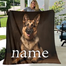 Personalized German Shepherd Flannel Blanket- Custom Name, Soft and Warm All-S