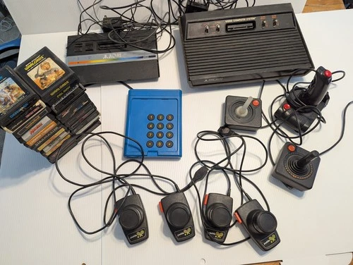 2 Atari 2600 Video Computer Consoles, 23 Video Games Joysticks Controllers VTG