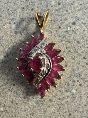 Yellow Gold 10K  Ruby Diamond Pendent