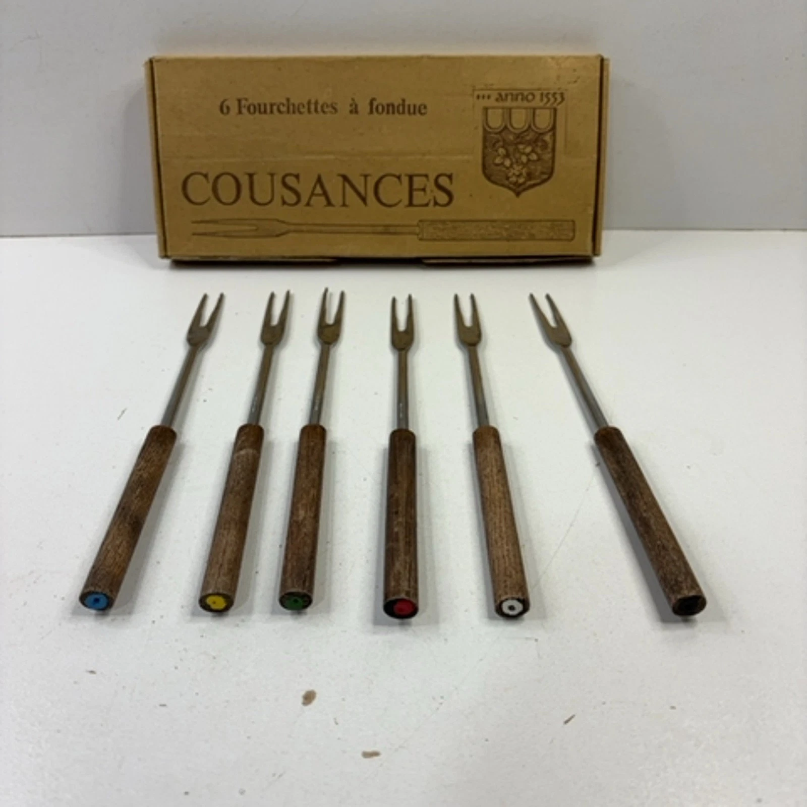 Cousances Fondue Forks Set of 6 Wooden Handles Vintage Made in France
Opens in a new window or tab