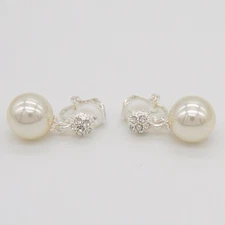 Clip On Earrings Pearl Crystal Silver Rhinestone Fake Studs Non Pierced Ear Gift