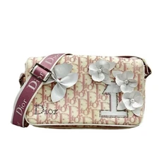 DIOR ChristianDior Shoulder Bag Trotter Pink x White Rhinestones Pearls Flowers