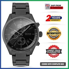 HUGO BOSS HB1513676 Grand Prix Black Dial Stainless Chronograph Mens Watch 44mm