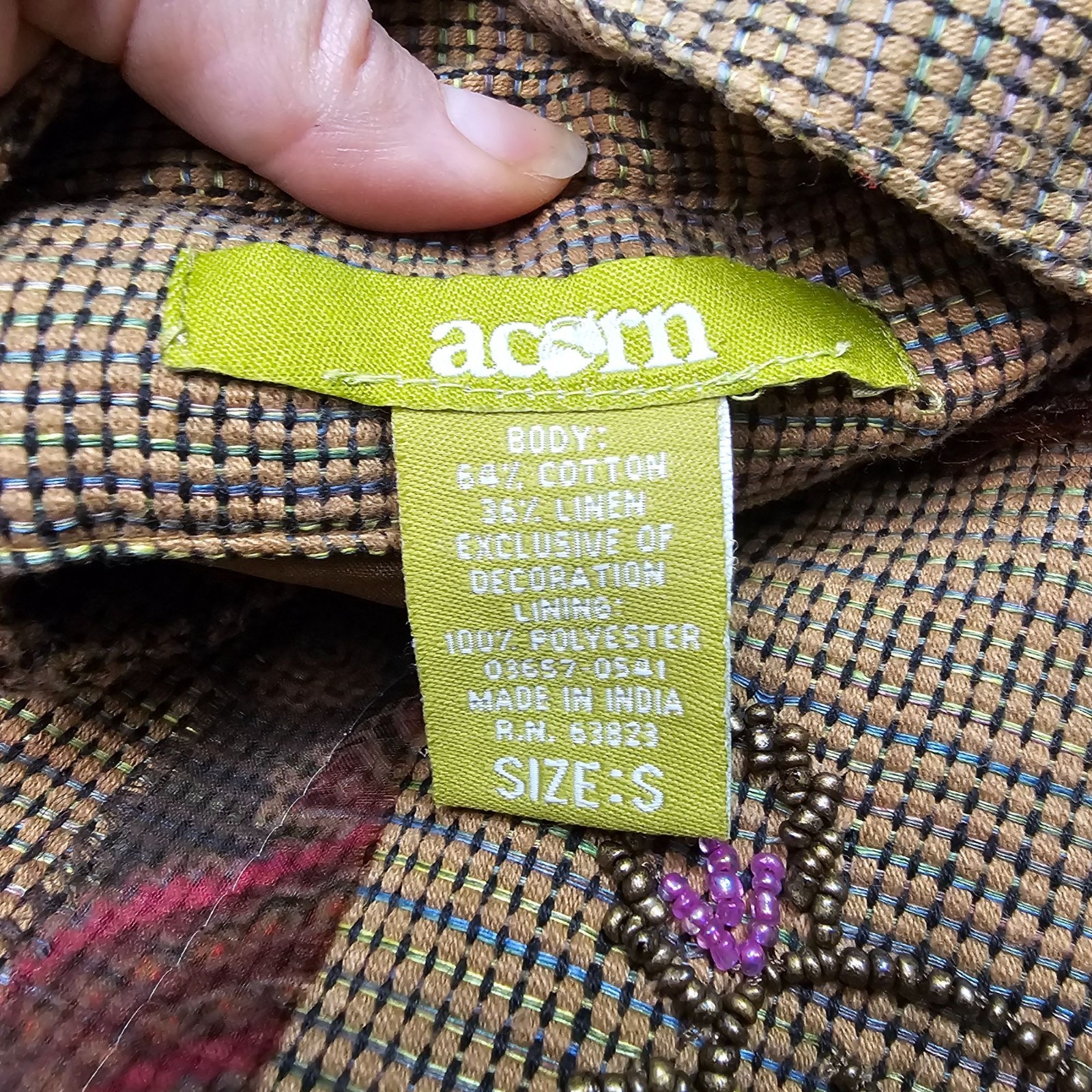 Eclectic Artsy Patchwork Full Zip Jacket S Brown … - image 5