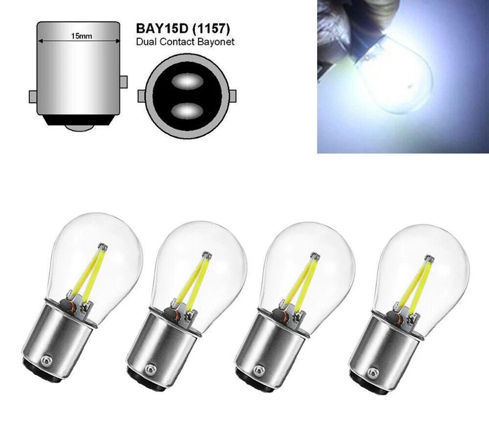 2 Stk. P21/5W BAY15D 1157 12V/24V Weiß COB Auto LED Bremslicht Rückleuchte Lampe - Bild 3 von 4