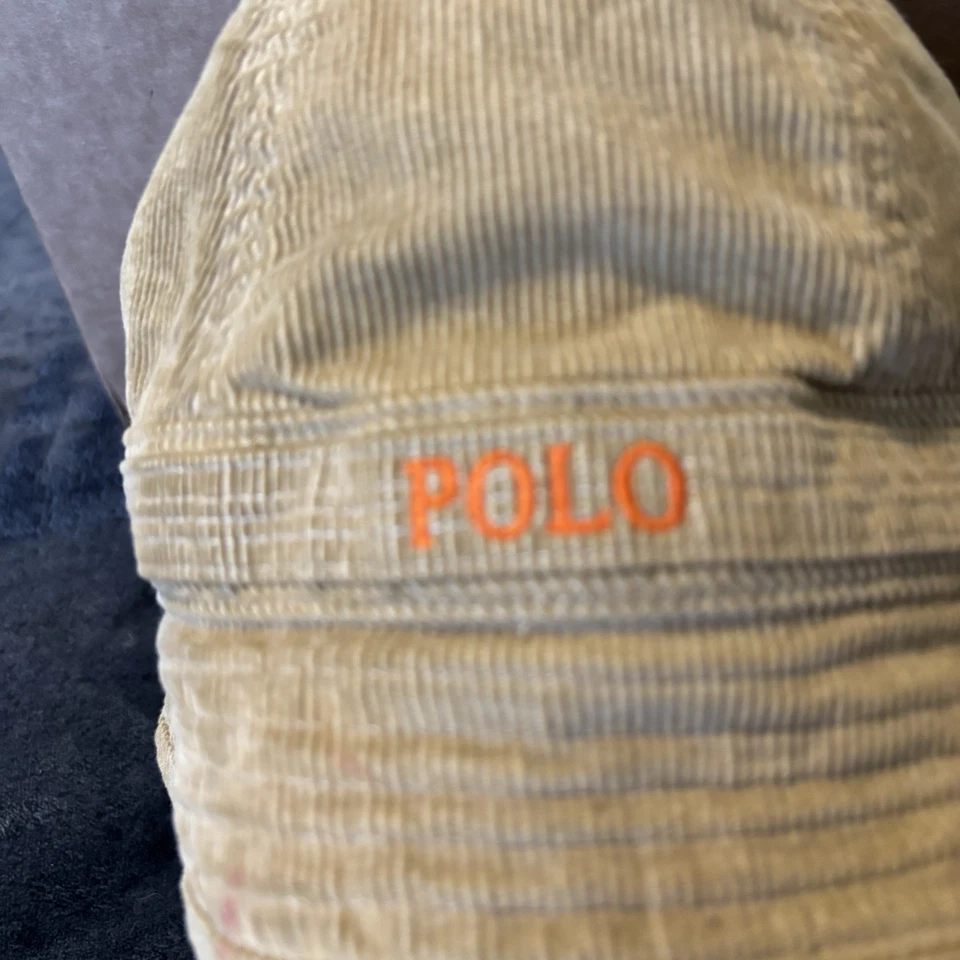 Polo Ralph Lauren 男式水桶帽灯芯绒复古 90 年代 Y2K 棕褐色 W 橙色拼色 — 第 2/4 张图片