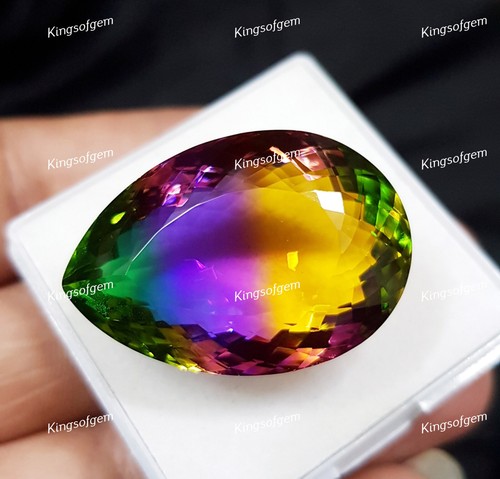 72 Ct Doublet Glass Stone Multi Color Tourmaline Pear Cut Stone Loose Gemstone - Picture 4 of 6