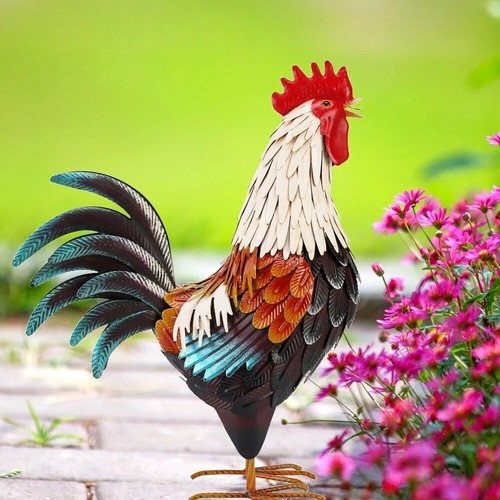 Metall Hahn Deko, Hof Huhn Deko, Outdoor Garten Statuen, Metall Küken - Bild 6 von 9