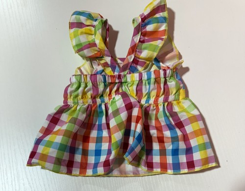Build A Bear kariertes Trägerkleid mit Flatterärmeln bunt gelb Schleife selten! - Bild 4 von 4