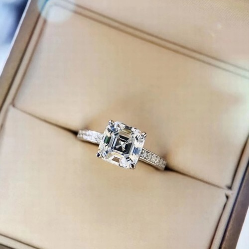 2,50 Kt Asscher Diamant Solitär Hochzeit Verlobungsring Weißgold Finish Gr 50-62 - Bild 3 von 7