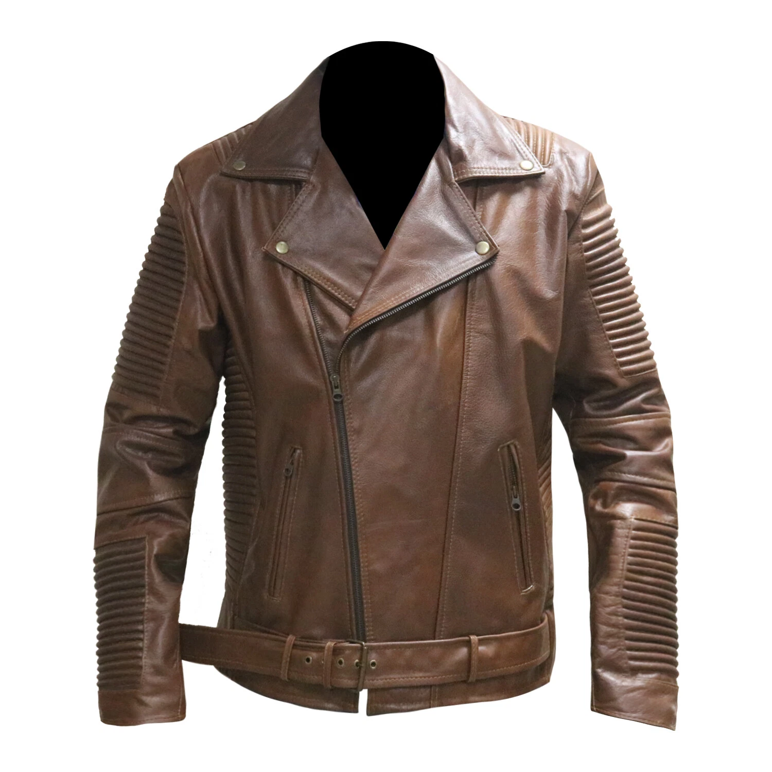 Mens The Jasperz, Biker Vintage Distressed Bomber Brown Winter Leather Jacket