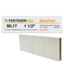 1 1/2" LEG x 1/4" CROWN 18GA 316SS L17 STAPLES 1,000ct | ML17M