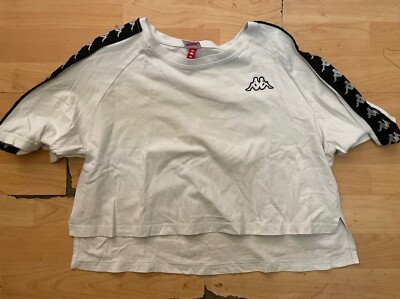 KAPPA White Black Stripe Sleeve Crop Top T-shirt Size M Women