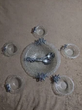 Seashell Bubble Glass 14" Salad Serving Bowl with 5 Individual Bowls & Spoons