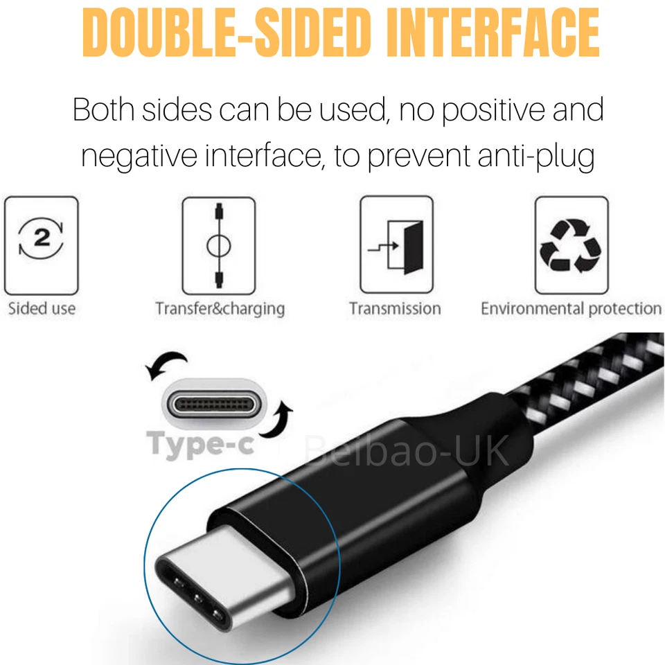 Braided Type USB-C Cable 10FT Fast Charger Charging Data Cord For LG HTC Samsung - Image 4 of 4