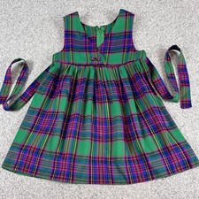 Vtg Girls Youth Clothes Dress 5-6 Handmade Plaid Jumper Tie Back Length 23