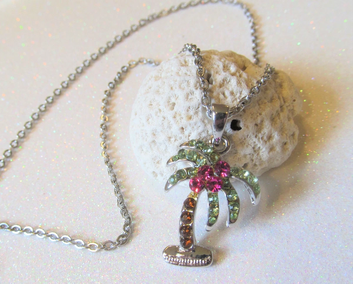 Palm Tree Necklace Swarovski Crystal Palm Necklace Beach