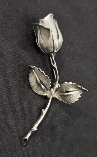 Vintage Giovanni Brooch Pin Rose Flower Silver Tone Vintage Costume Jewelry