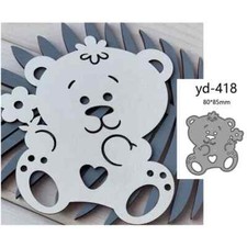 Happy Little Bear Holding Flower Heart Metal Cutting Dies Scrapbook Card Craft