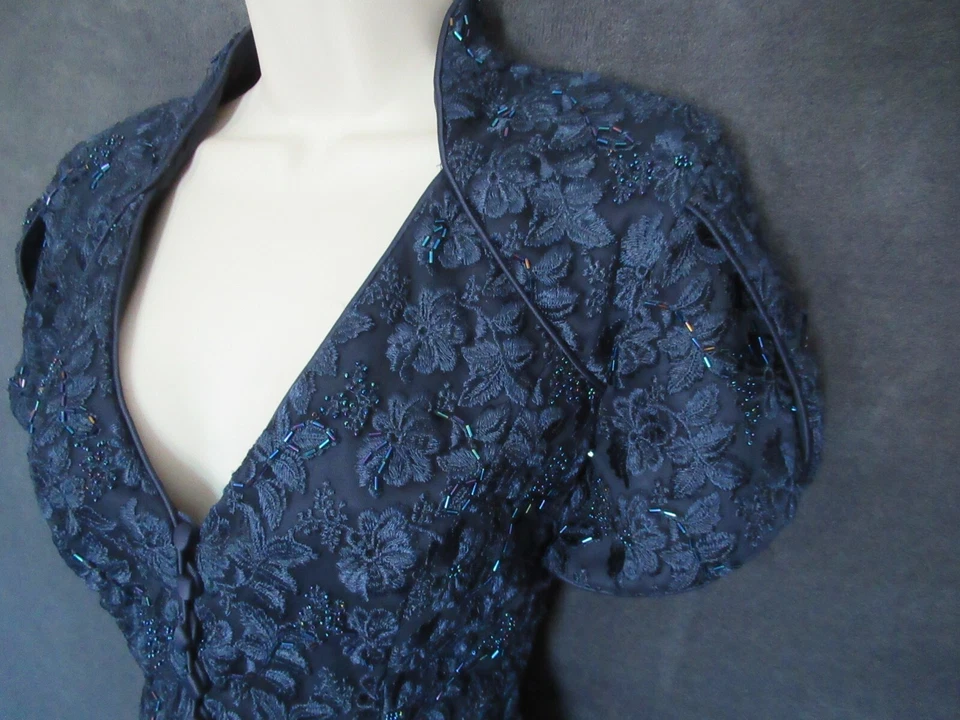 JS Collections Gothic Dark Navy Beaded Floral Embroidery Corset Look Formal Top - Image 4 of 4
