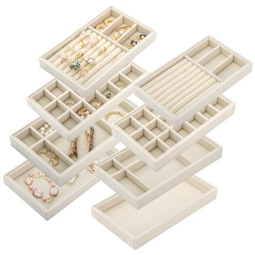 Set of 8 Velvet Jewelry Trays Drawer Inserts Stackable Divided Storage Holders