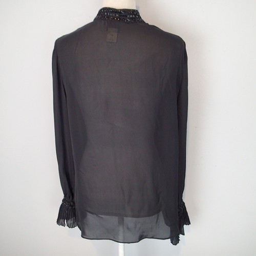 Oscar De La Renta silk blouse size 12 beads sequins pleated cuffs tie top - Picture 8 of 20
