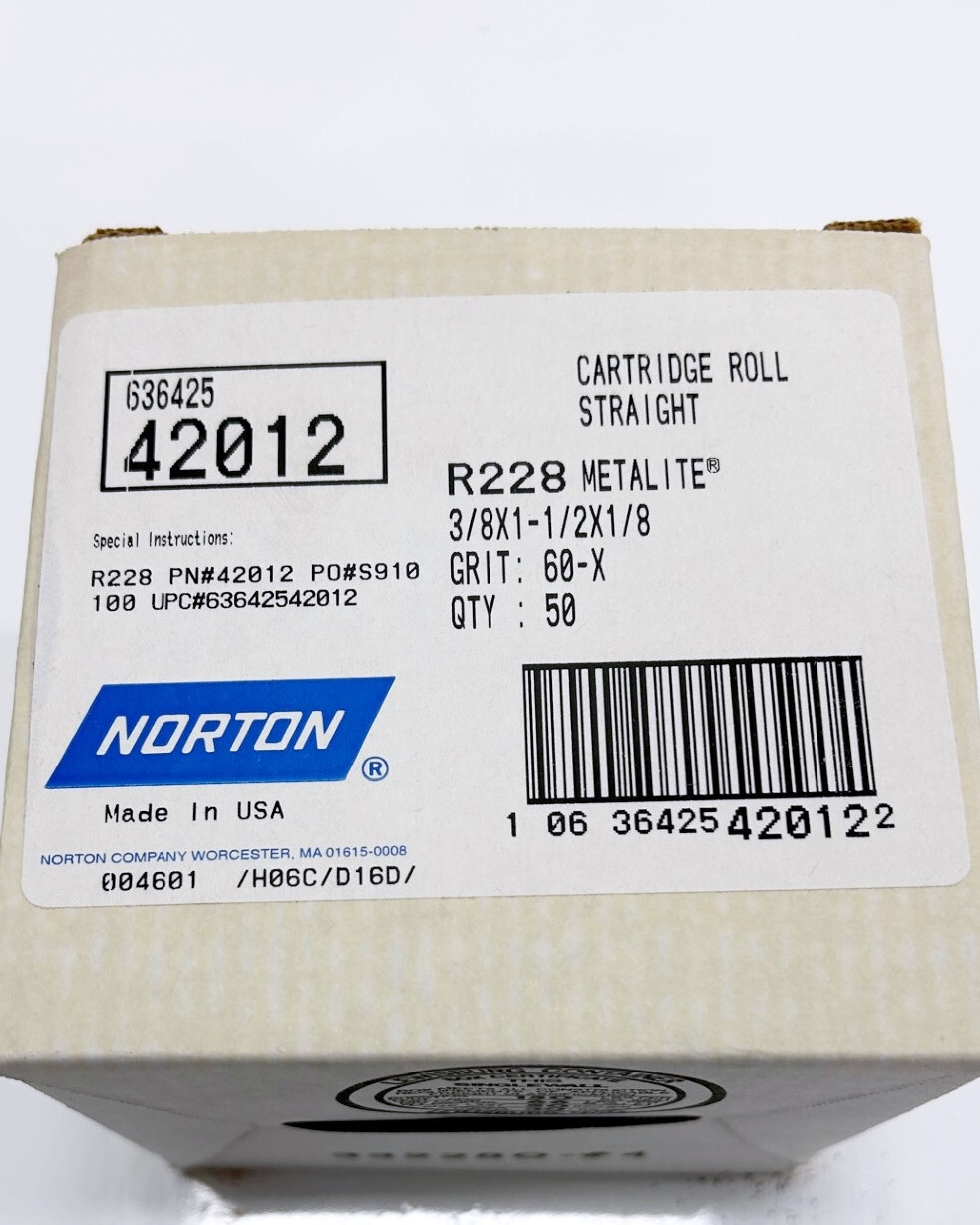 Norton 42012 Cartridge Roll Straight 60 Grit 3/8"x11/2"x1/8" (Box of