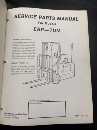 Yale forklift Service Parts Manual ERP030TDN ERP035TDN ERP040TDN #1541