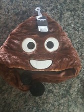 Unisex adult Character winter Plush hat new w/ tag brown w/ eyes, mouth, tassels