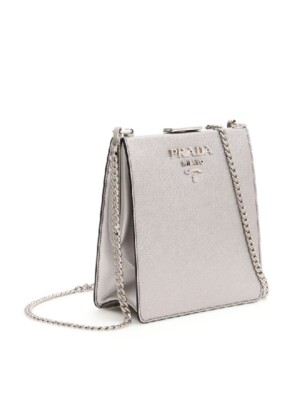 PRADA Saffiano And City Calf Light Frame Bag In Cromo (metallic