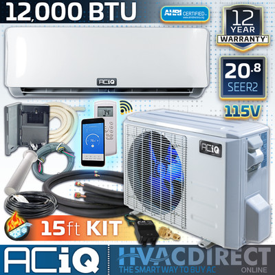 12,000 BTU 20.8 SEER2 WiFi Mini Split Heat Pump AC Ductless Inverter System 115V