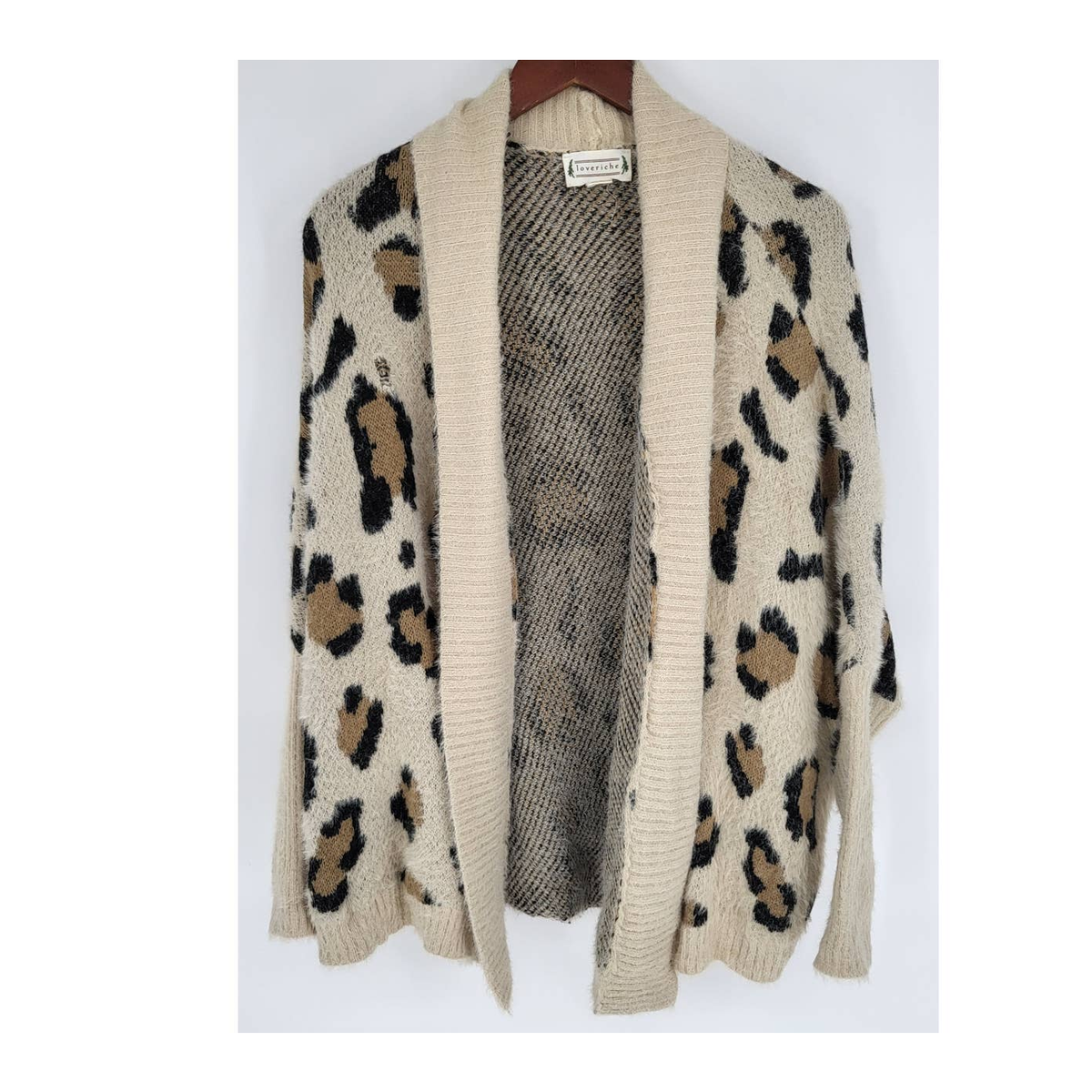 Loveriche Tan Cheetah Animal Print Eyelash Open Front Cardigan