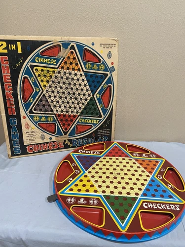 Vntg Chinese Checkers Double Sided Ohio Art Co Tin Metal Game Board Box (Tote3K)