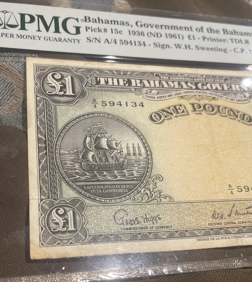 Bahamas One Pound Note 1936 (1961) Pick 15c PMG VF25 Priced Low - Image 2 of 4