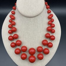 Chunky Cherry Red Beaded Necklace Multi Strand Bold Colorful Retro Classic Pinup