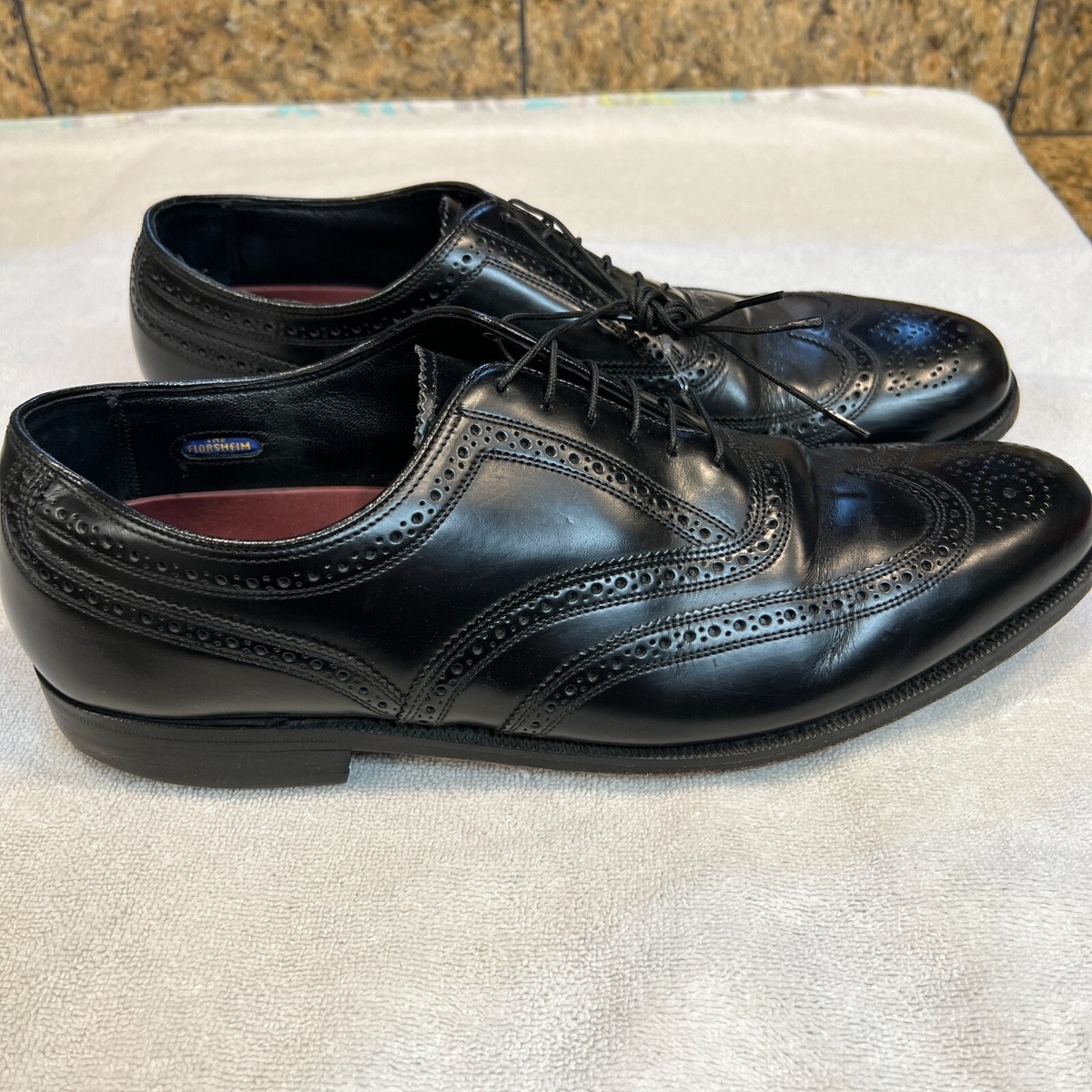 Florsheim Mens Oxfords Shoes Size 12 D Lexington 20381 Wingtip Brogue #106E Florsheim Lexington Wingtip Dress Oxfords Black Leather  main image 3