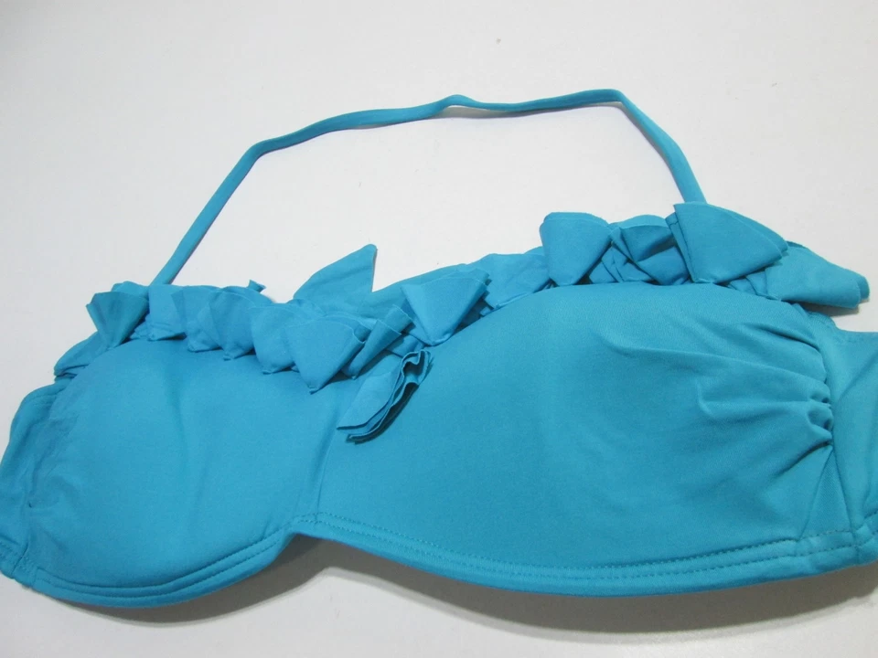 Top de bikini Kenneth Cole para mujer talla M azul con aros forrado halter volantes natación Foto 4 de 4