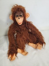 VINTAGE Plush Vinyl Monkey Toy Sleep Eyes Brown 22"