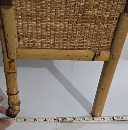 VINTAGE Burnt Bamboo Rattan Table Plant Stand Stool w/ Drawer French Style MCM - Picture 20 of 23