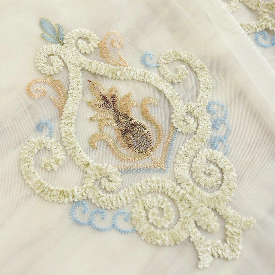 Cortinas transparentes bordadas florales de lujo estilo europeo hilo de ventana de tul 1 panel Foto 3 de 4