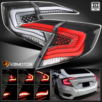 #ad Black Fits 2016 2021 Honda Civic Sedan LED Tail Lights w Sequential Signal Lamp $244.38