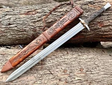 Handmade Stainless Steel Viking Sword Full Tang with Engrave Scabbard