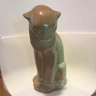 Frankoma Ceramic Cat Figurine Brown Green 8in Decorative Animal