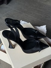 Alexandre Birman Black Satin Bow Slingback Pointed Toe Stiletto Heels 11 size 41