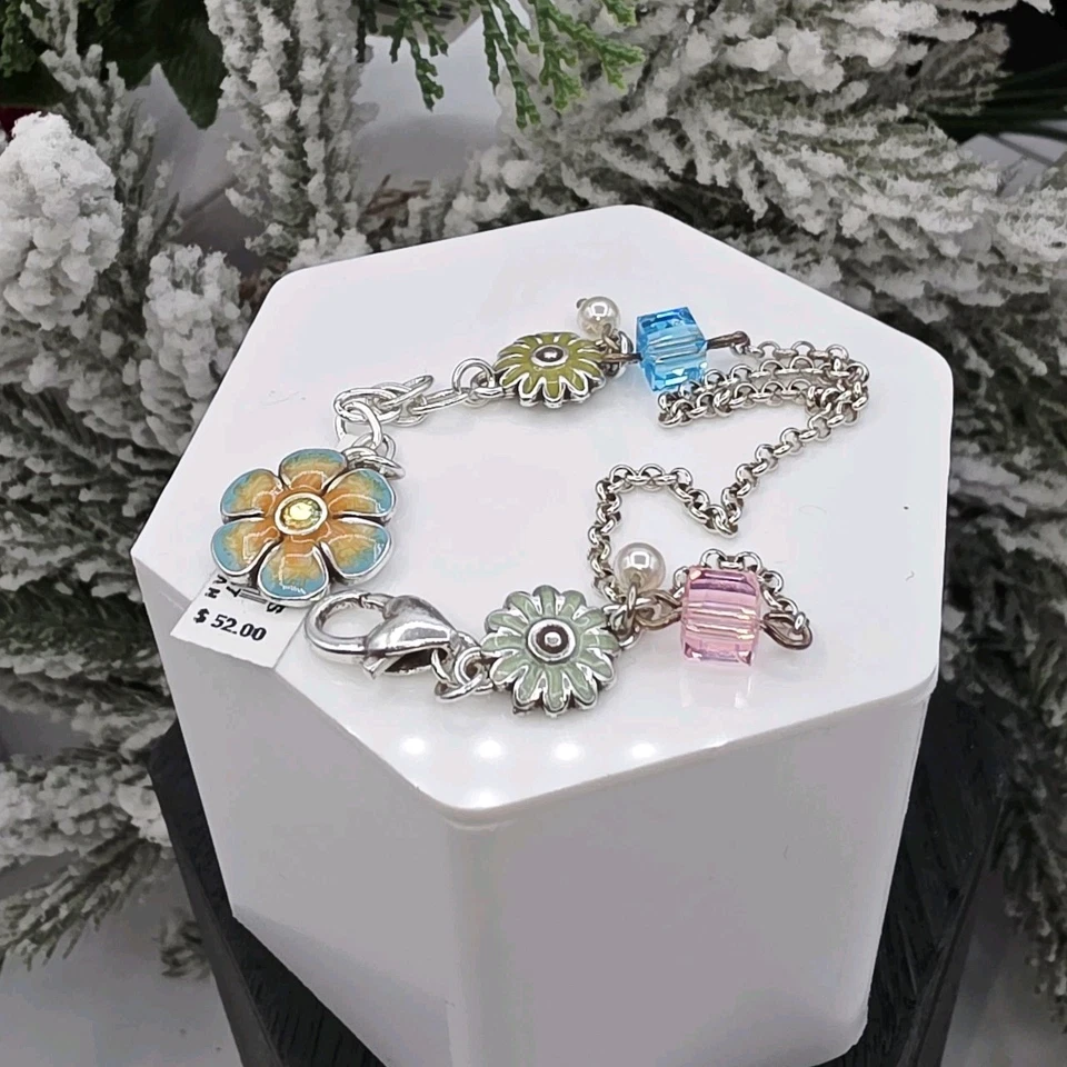 全新带标签 Brighton Orchard Flower Anklet 10 英寸珐琅水晶珠已停产花卉 — 第 3/4 张图片