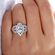3Ct Marquise Cut Moissanite Lovely Wedding Ring Set 14K White Gold Plated