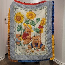 Vintage Sunflower and Bear Crib Cover